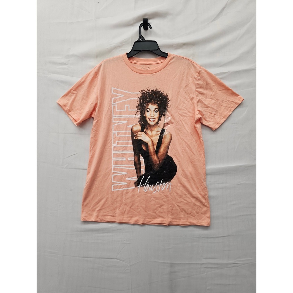 Whitney Houston Womens Graphic T-Shirt Pink Cotton Blend Casual Size Medium
